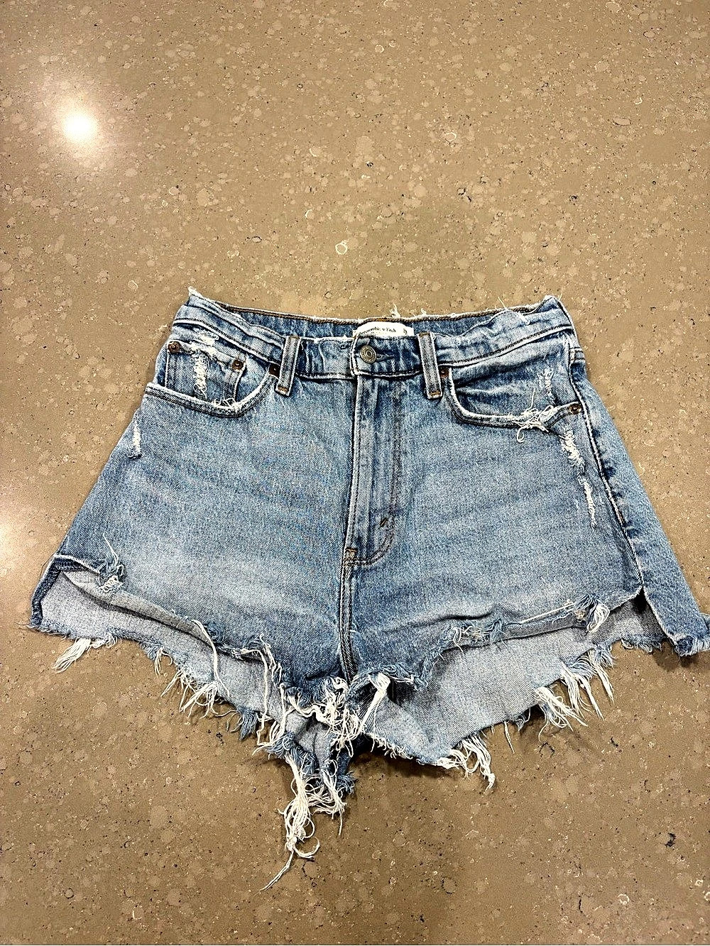 Abercrombie & Fitch Curve Love High Rise Mom Short Distressed Denim Jean Shorts